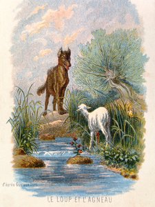 「オオカミと子羊」、ラフォンテーヌの「寓話」のイラスト。 1868